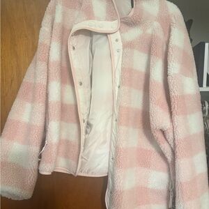 Fabletics Pink and White Teddy Jacket